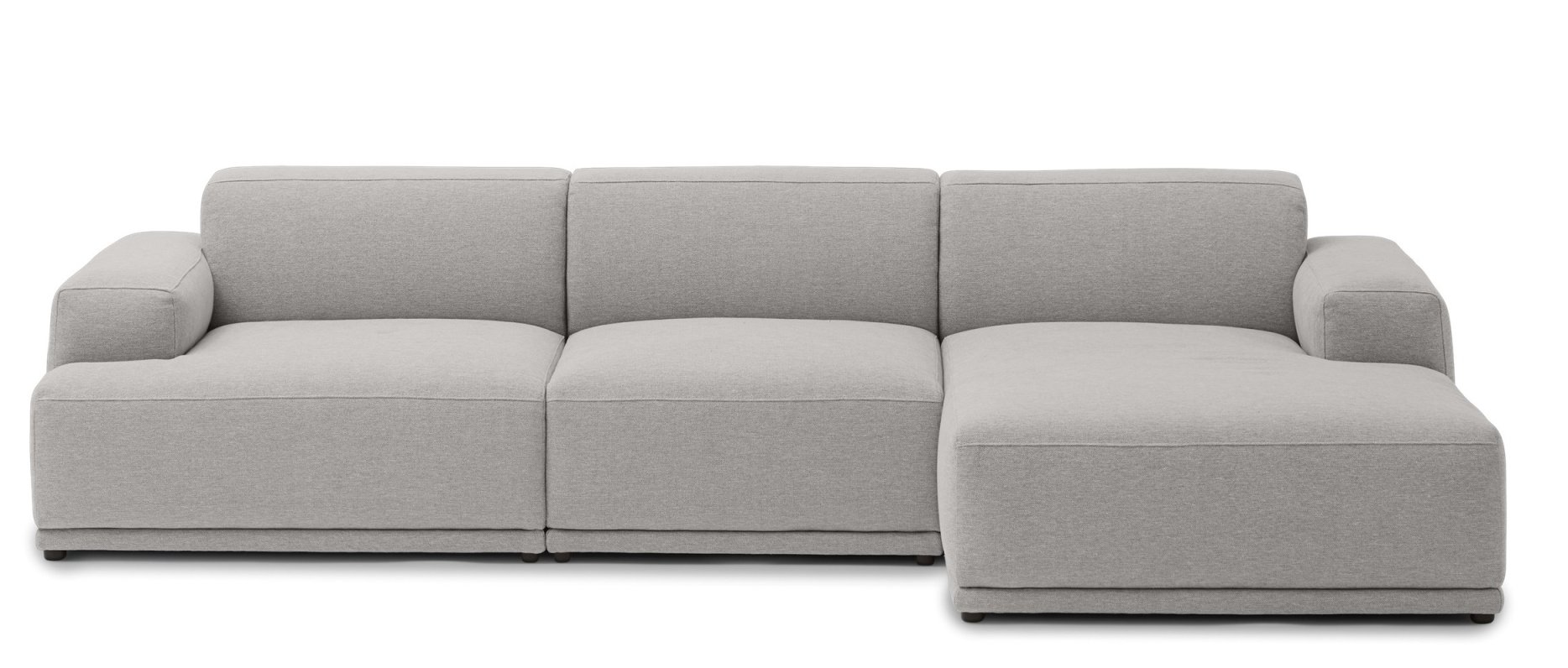 Graues Connect Soft Modular Sofa von Muuto mit Eckelement und Chaiselongue.