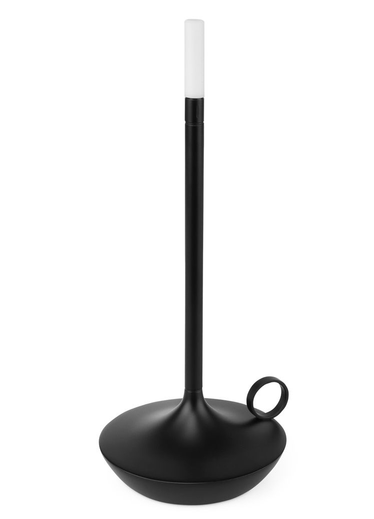 Schwarze Wick Portable Tischleuchte von Graypants mit USB-Anschluss und ringförmigem Griff.