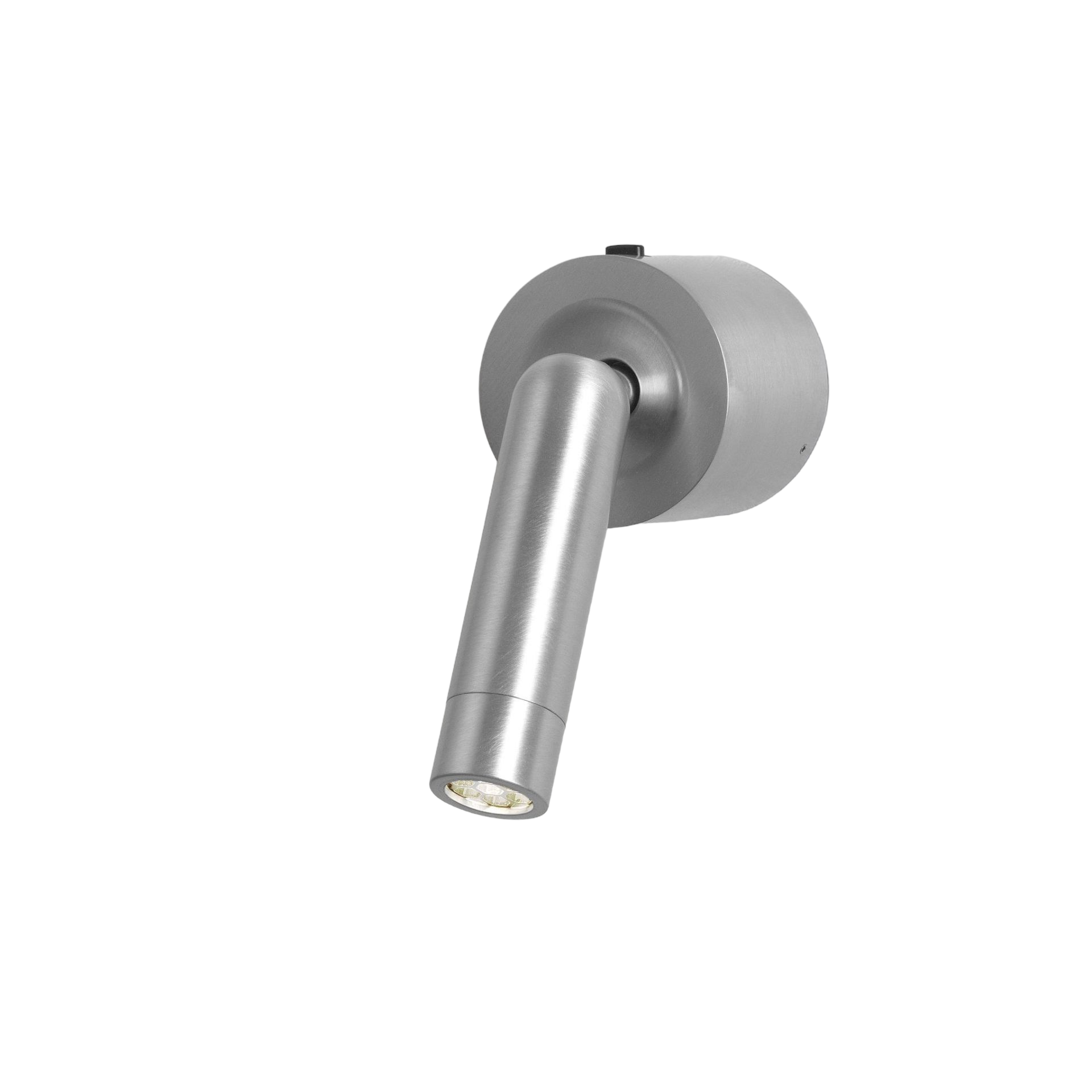 Nahaufnahme der silbernen Ledtube A Wandleuchte von Marset, modernes Design, LED-Beleuchtung.