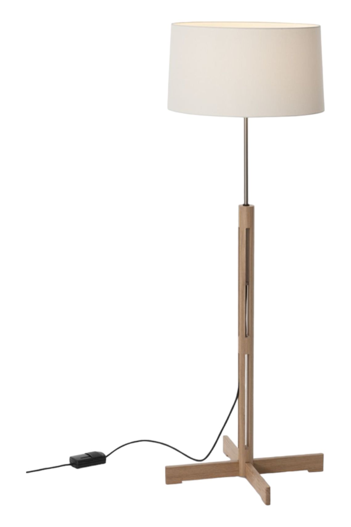 FAD Stehleuchte von Santa & Cole mit Stoffschirm und Holzfuß, modernes Design.