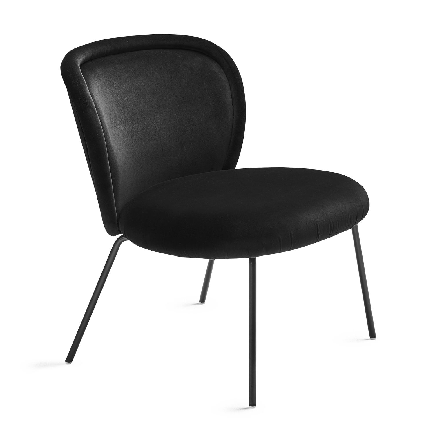 Schwarzer Ona Cocktail Stuhl von Freifrau Manufaktur mit Samtbezug und filigranem Metallgestell. Designstuhl für Wohnzimmer.