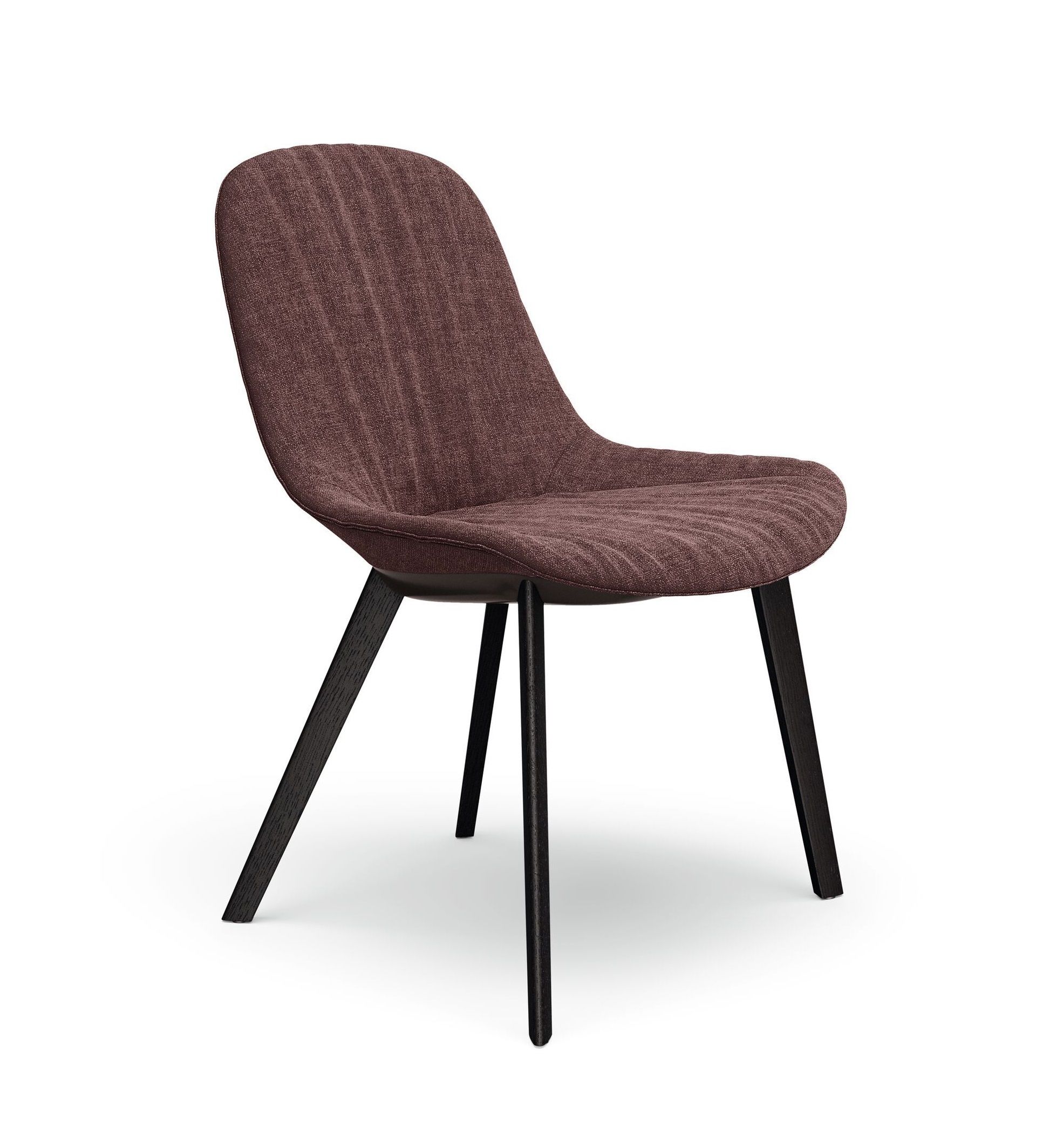 Sheru Stuhl von Walter Knoll, brauner Stoffbezug, schwarze Holzbeine, moderner Esszimmerstuhl.