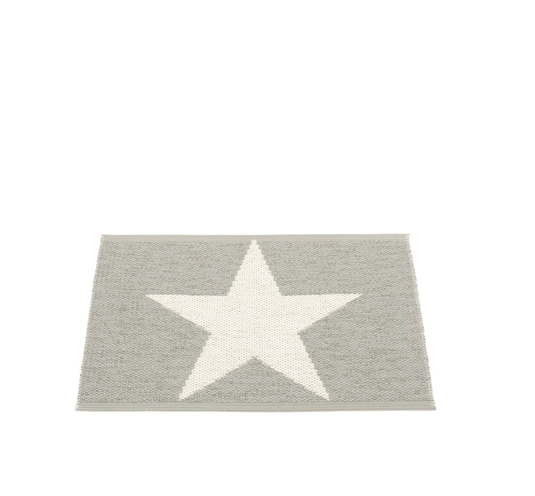 Viggo One Kunststoffteppich in Warmgrau, 70x50 cm, mit großem weißen Sternmuster, ideal als Fußmatte.
