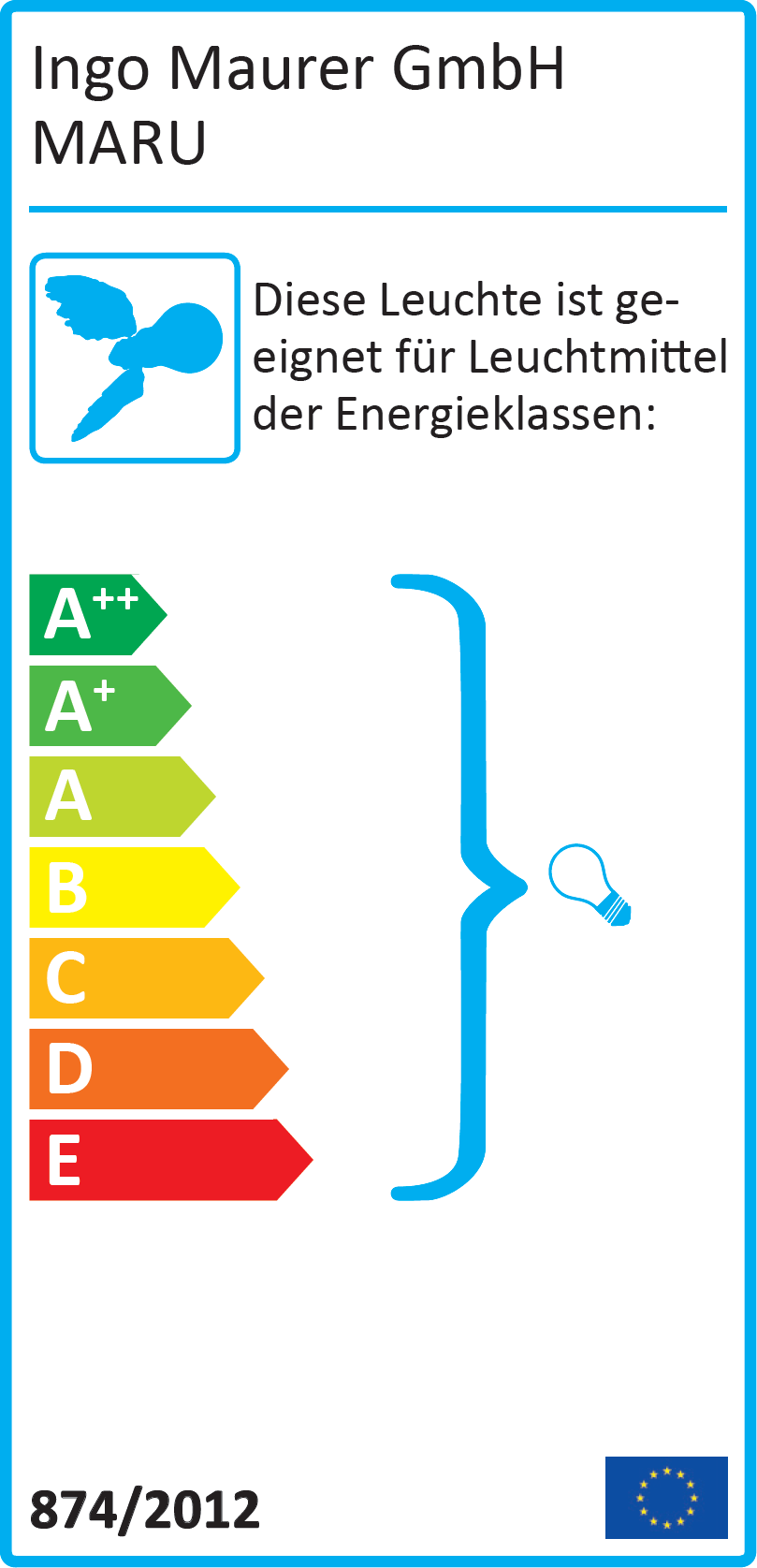 Energielabel für Ingo Maurer Maru Pendelleuchte: Energieeffizienzklasse von A++ bis E.