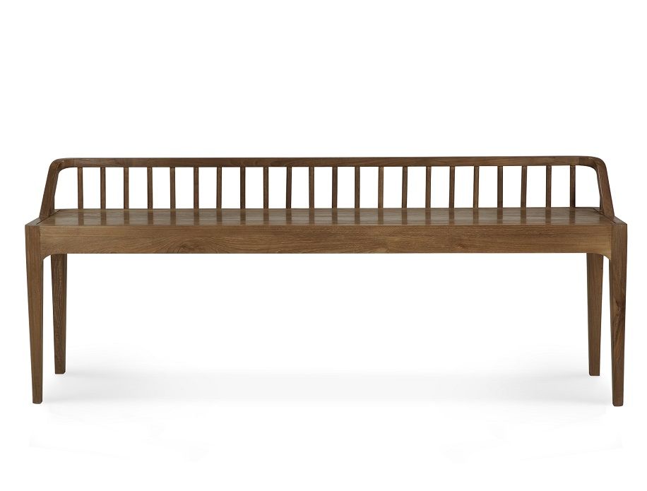 Ethnicraft Teak Bank Spindle: Moderne Holzbank mit Rückenlehne und filigranem Design.
