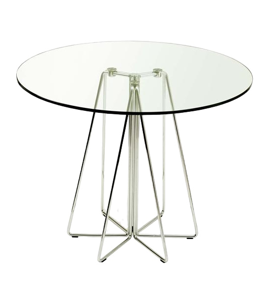 Paperclip Tisch von Knoll International mit runder Glasplatte und verchromtem Stahlgestell.