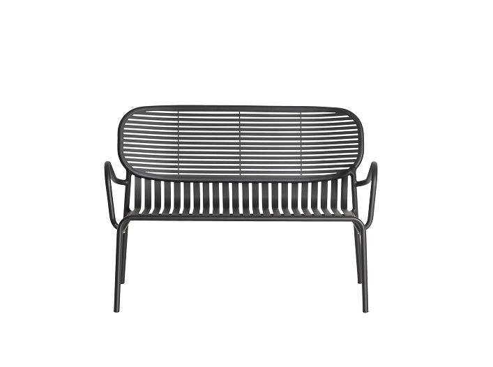 Schwarzes Petite Friture Week-End Sofa, 2-Sitzer Gartenbank aus Metall für den Außenbereich, minimalistisches Design.