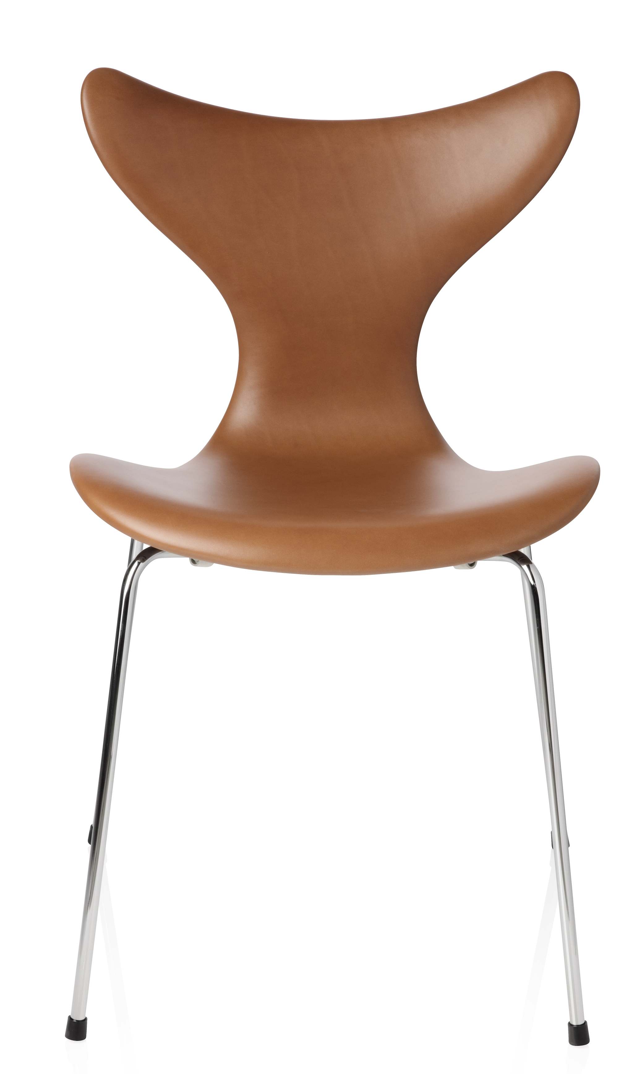 Brauner Lily Stuhl von Fritz Hansen mit verchromten Beinen, Designklassiker für Esszimmer und Büro.