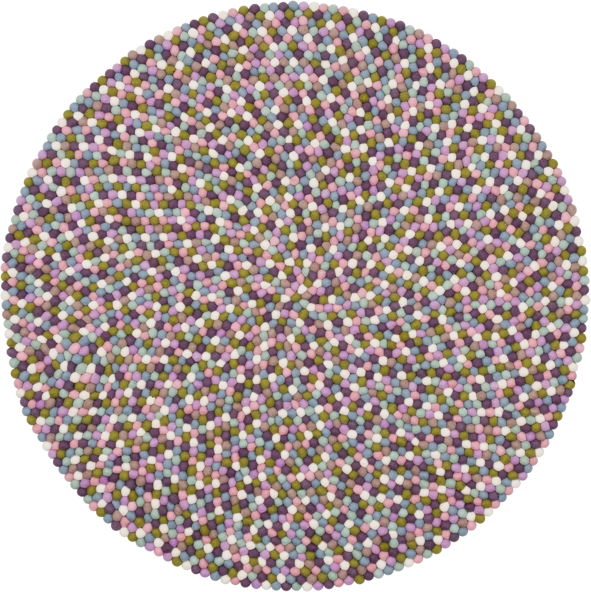Runder Filzkugel Teppich "myfelt Greta" mit 180 cm Durchmesser in Pastellfarben.