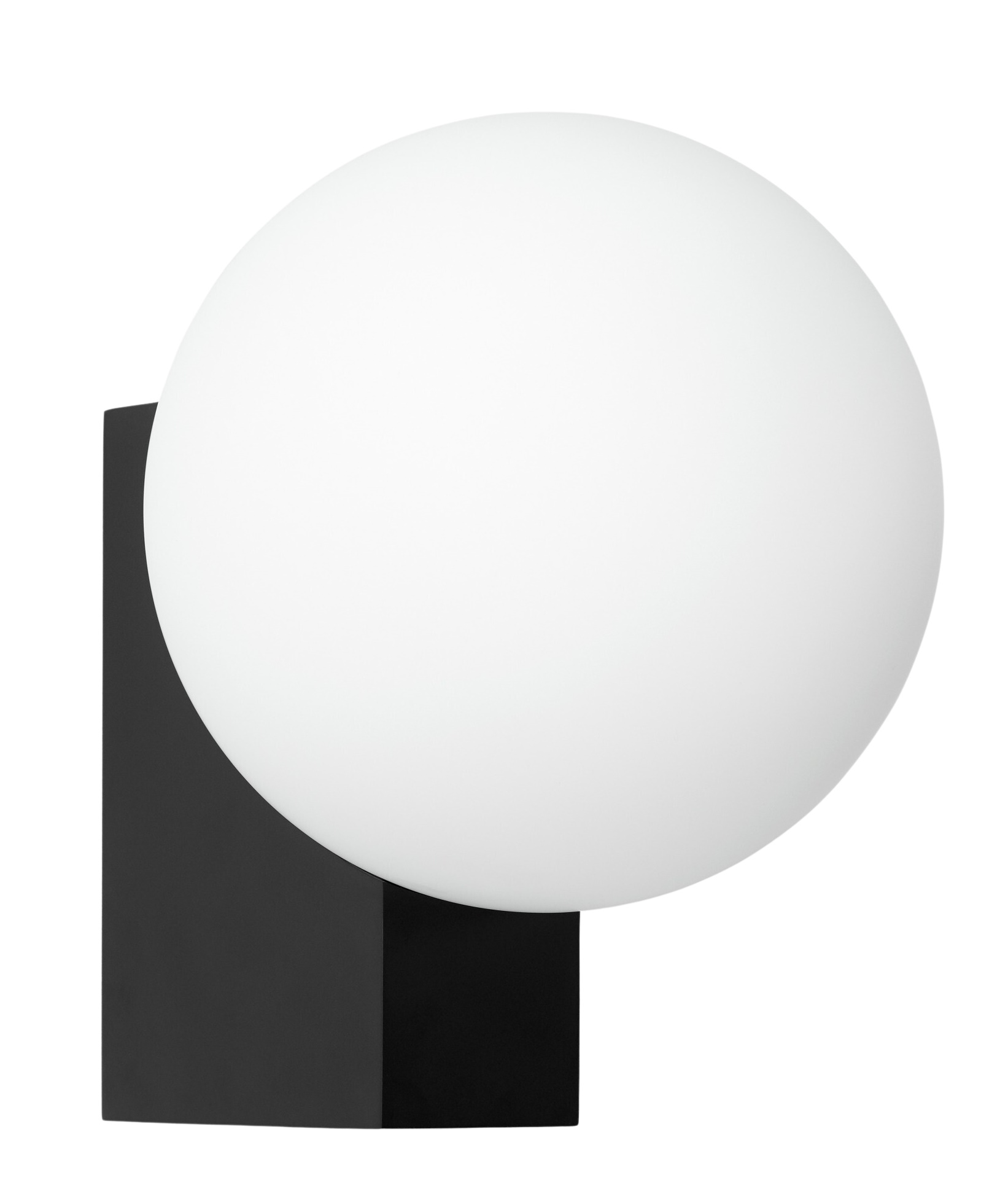 Journey Wandleuchte von AndTradition: Runde, weiße Lampe mit schwarzer Wandhalterung. Moderne Wandbeleuchtung.