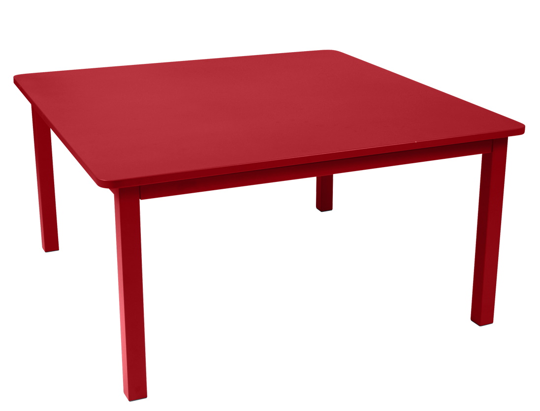 Roter, quadratischer Craft Tisch von Fermob für den Außenbereich, ideal für Garten und Terrasse.