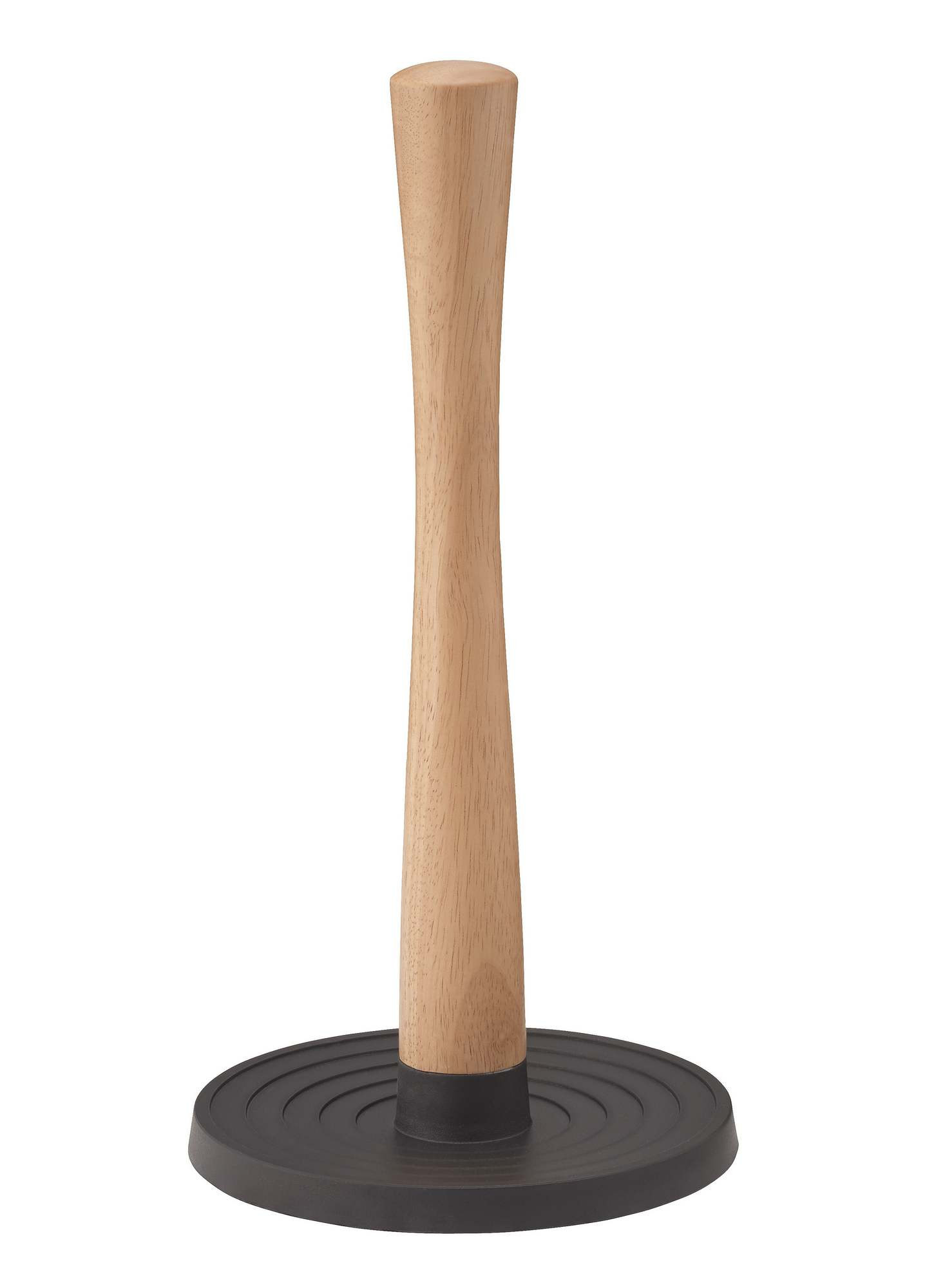 Schwarzer Roll-It Küchenrollenhalter von Stelton mit Holzstange, ein praktischer Küchenhelfer für Papierrollen.