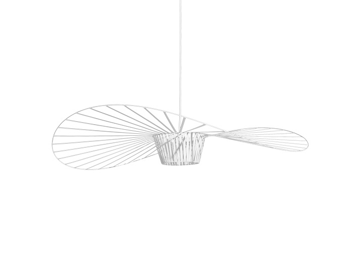 Weiße Vertigo Pendelleuchte XS von Petite Friture, modernes Design mit filigranen Linien und luftiger Silhouette.