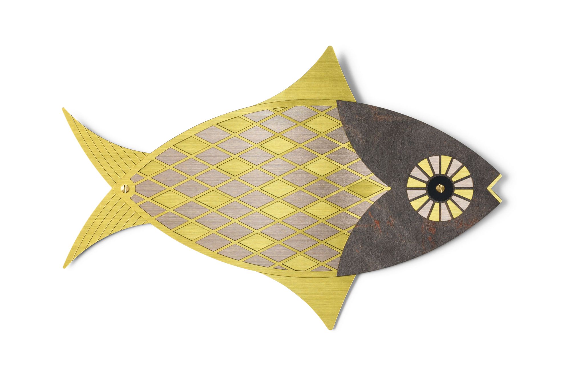 Goldene Fischmaske "Lucky Fish" von Umasqu, dekorative Wandkunst im modernen Design.