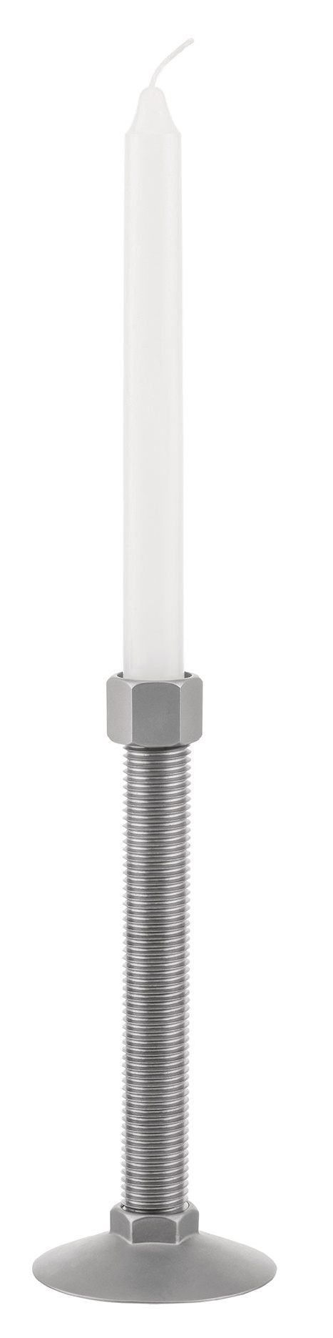 Alessi VA03 Kerzenständer aus Edelstahl mit weißer Kerze, modernes Design für stimmungsvolle Beleuchtung.