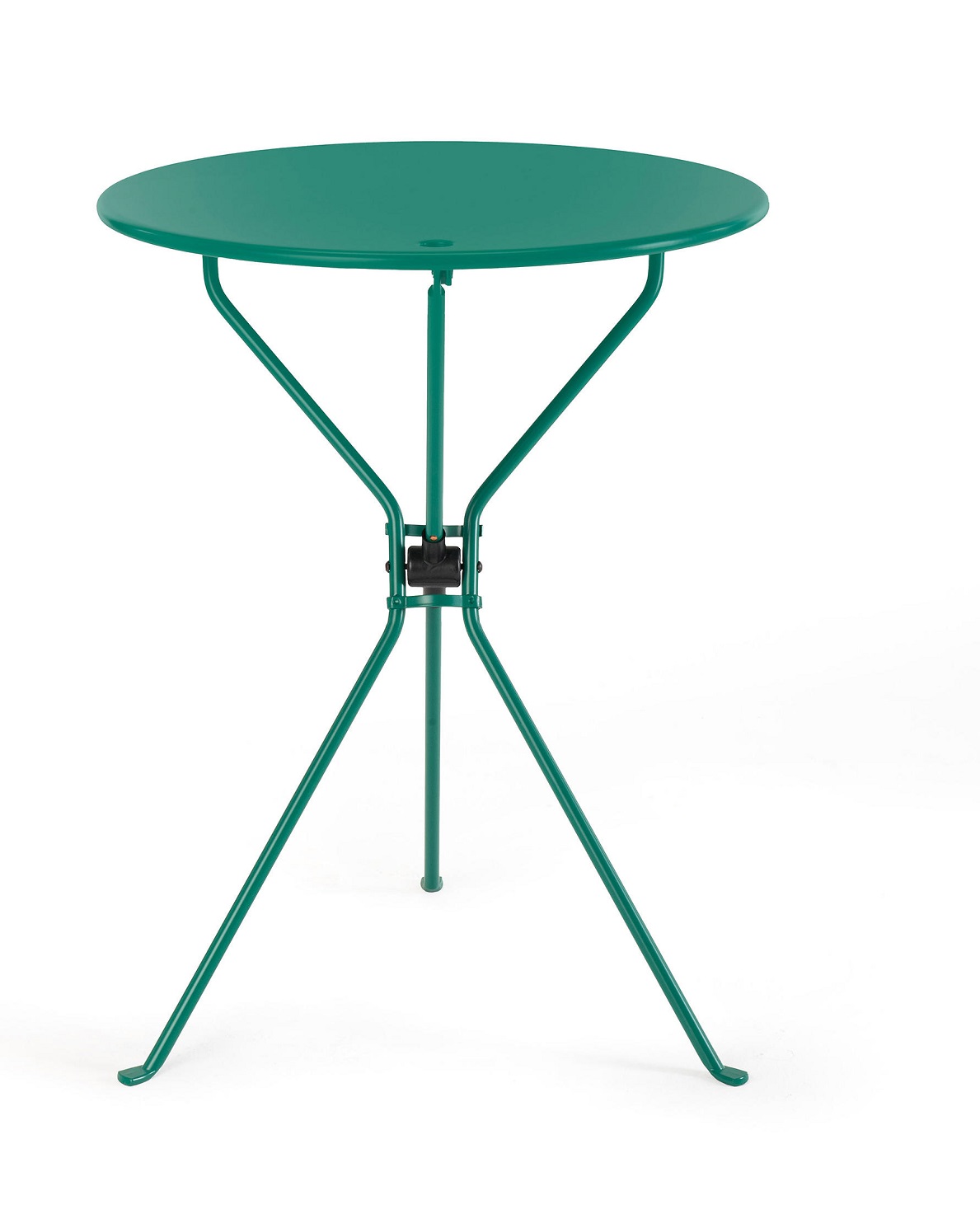 Grüner Cumano Klapptisch von Zanotta: Runder Beistelltisch mit filigranem Stahlgestell für den Innen- und Außenbereich.