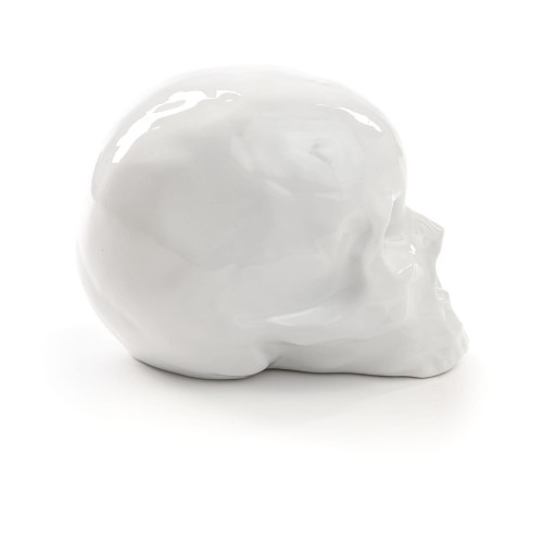 Weiße Memorabilia My Skull Skulptur von Seletti, Totenkopf Deko-Objekt aus Keramik, modernes Design.