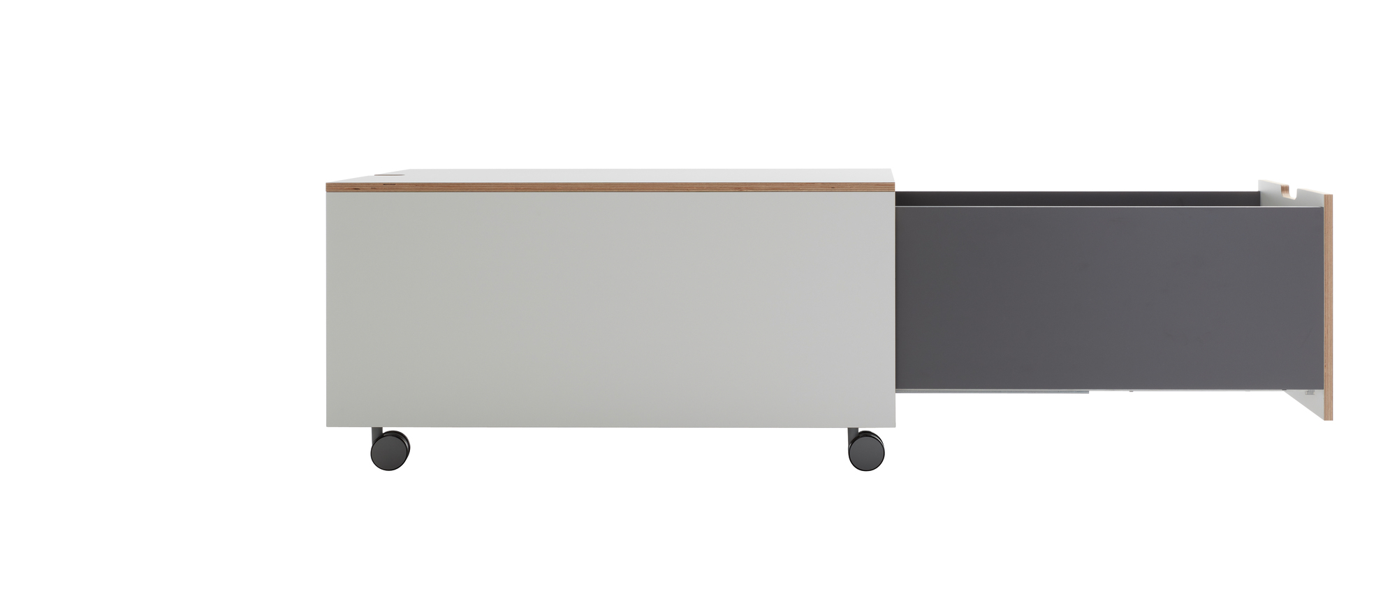 Komfort Bettkasten mit Schublade auf Rollen, grau, für mehr Stauraum im Schlafzimmer.