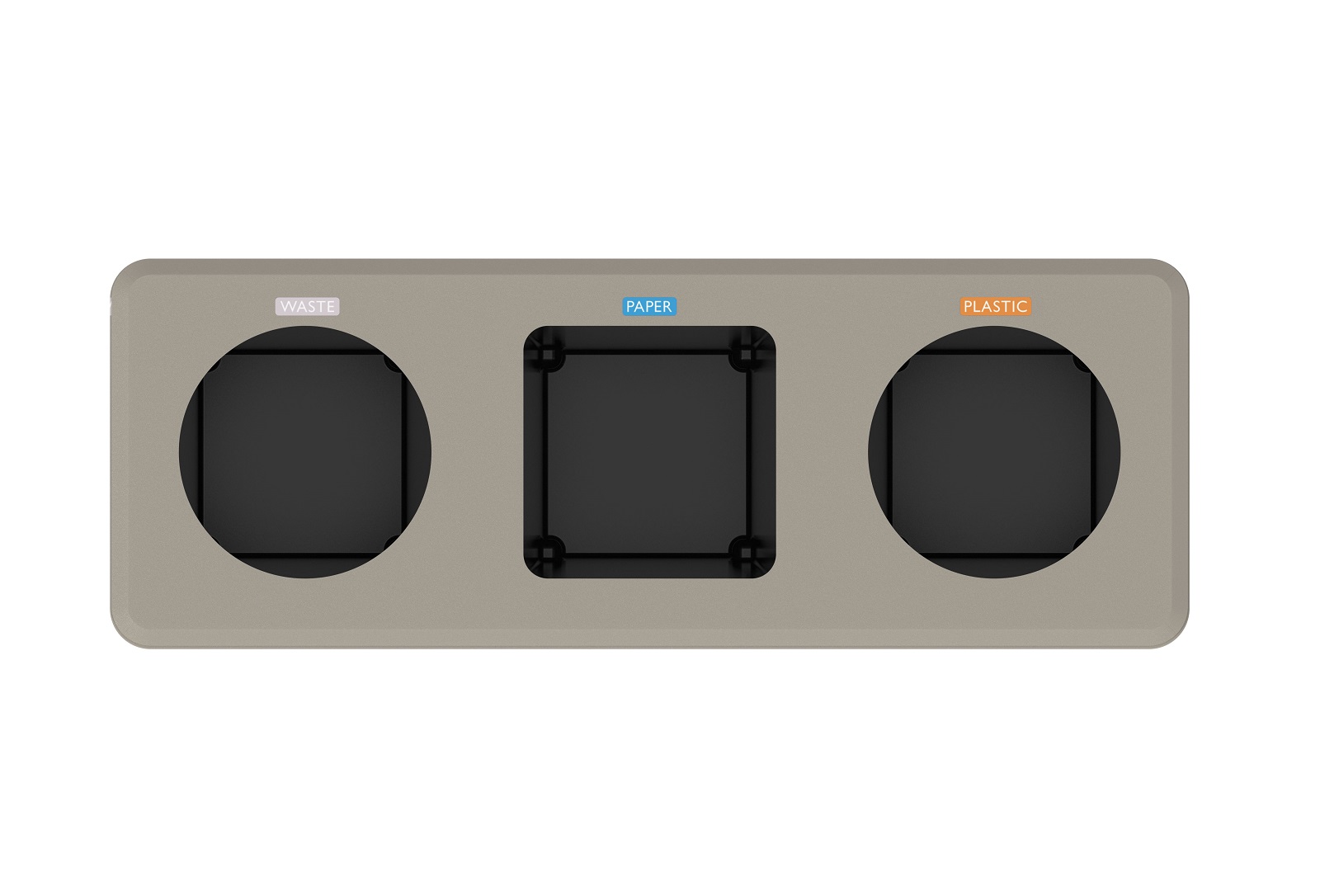 Dunk 3 Abfalltrennsystem: Behälter für Restmüll, Papier und Plastik, ideal für die Mülltrennung.