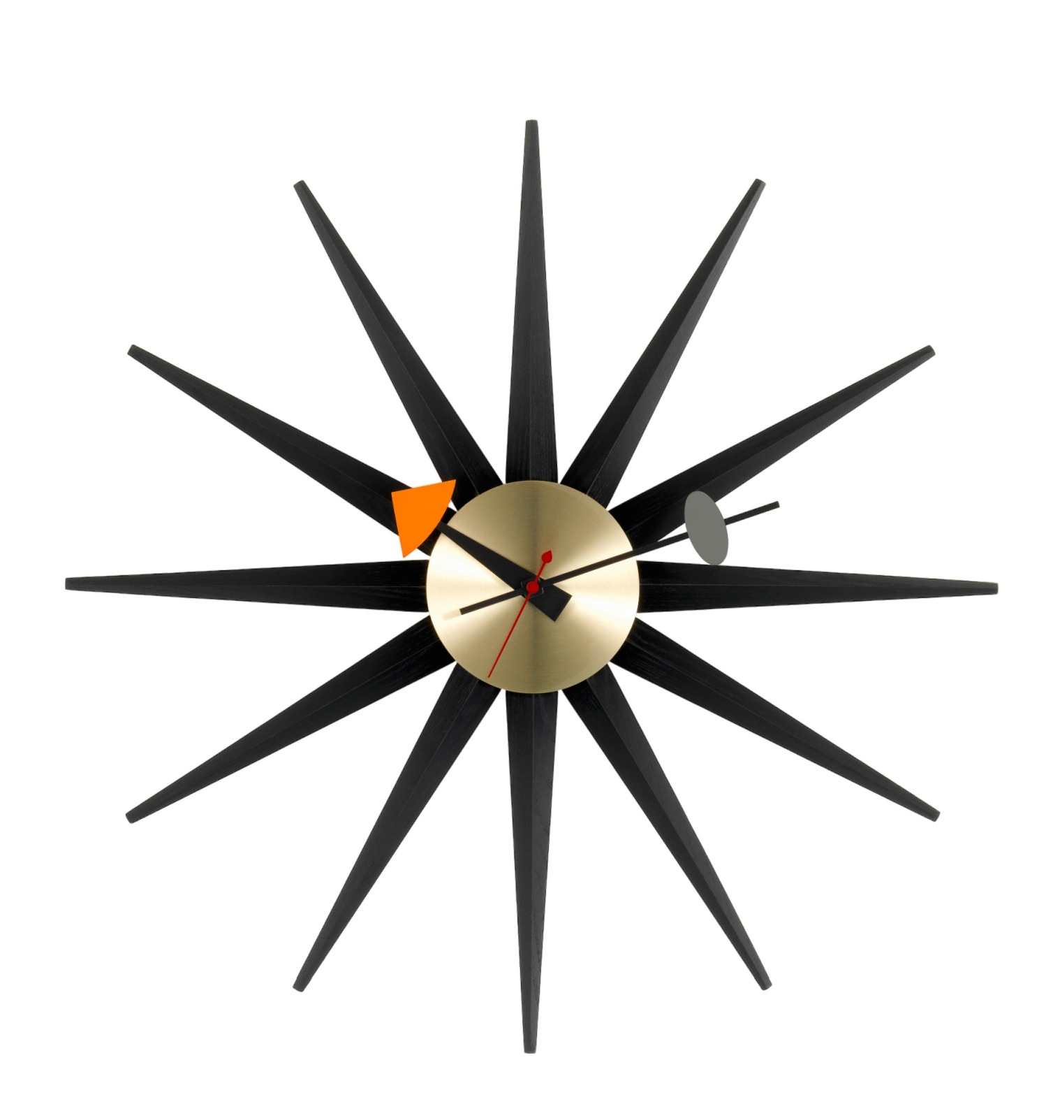 Sunburst Clock Wanduhr in Schwarz und Messing von Vitra, modernes Design.