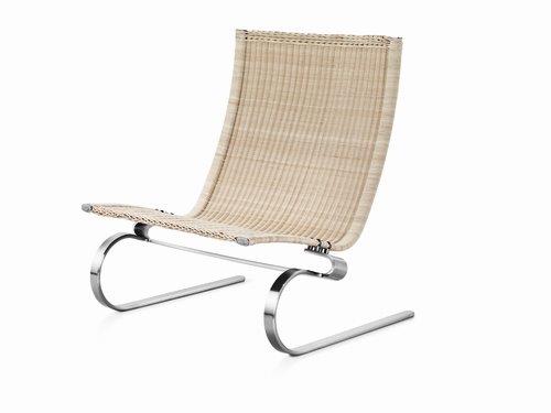 PK 20 Sessel von Fritz Hansen: Rattan Lounge Sessel mit Stahlgestell, modernes Möbeldesign.