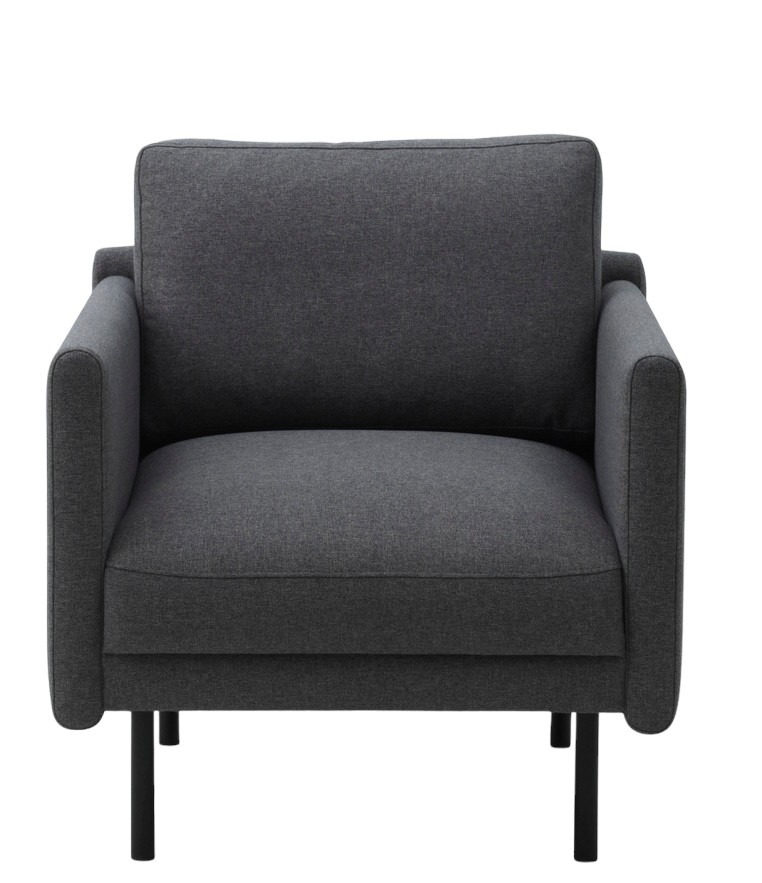 Grauer Lounge Chair Sessel von Normann Copenhagen mit schwarzen Beinen, Frontansicht.