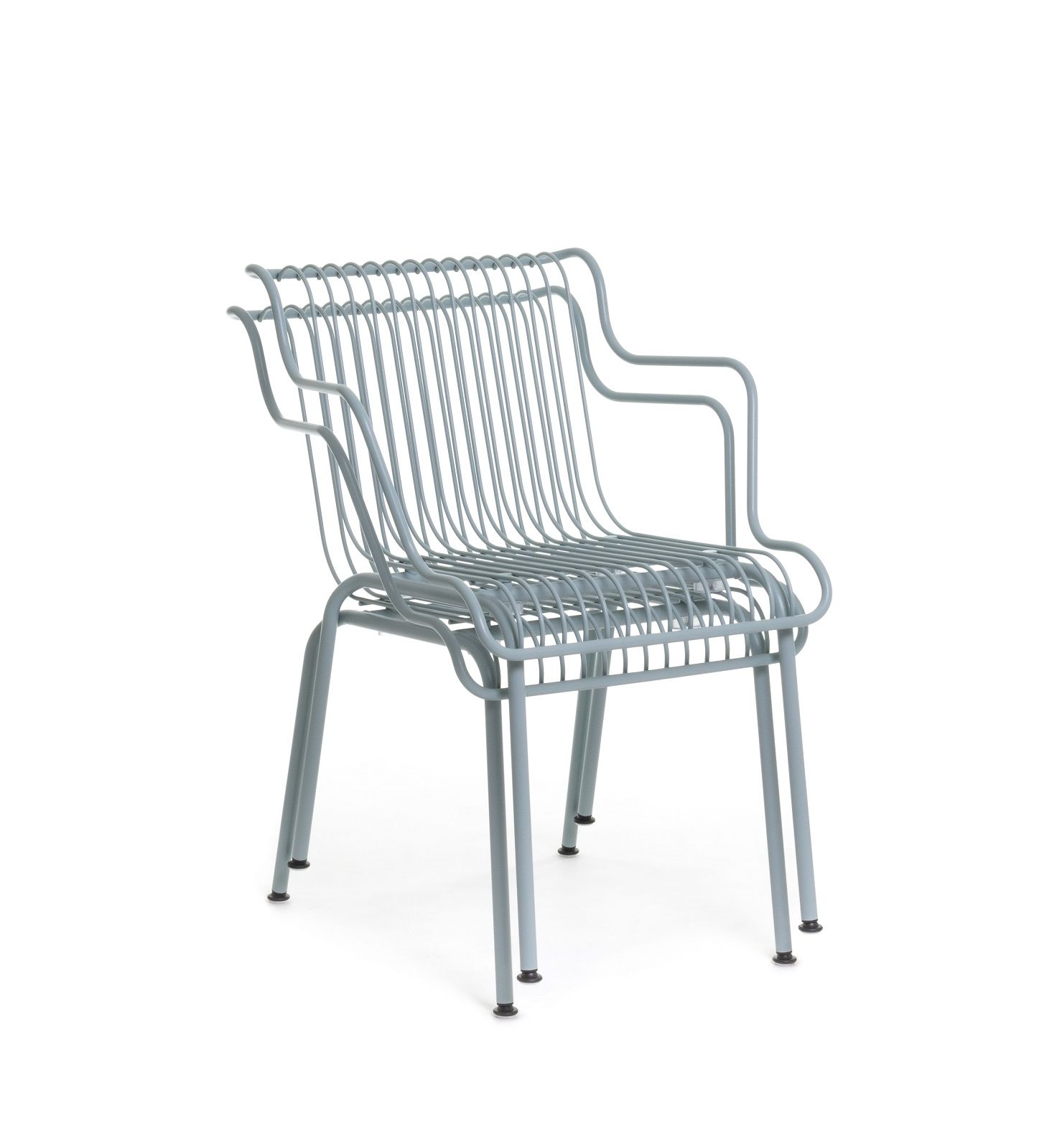 South Outdoor Chair von Magis: Blauer Metallstuhl mit Armlehnen für den Garten.