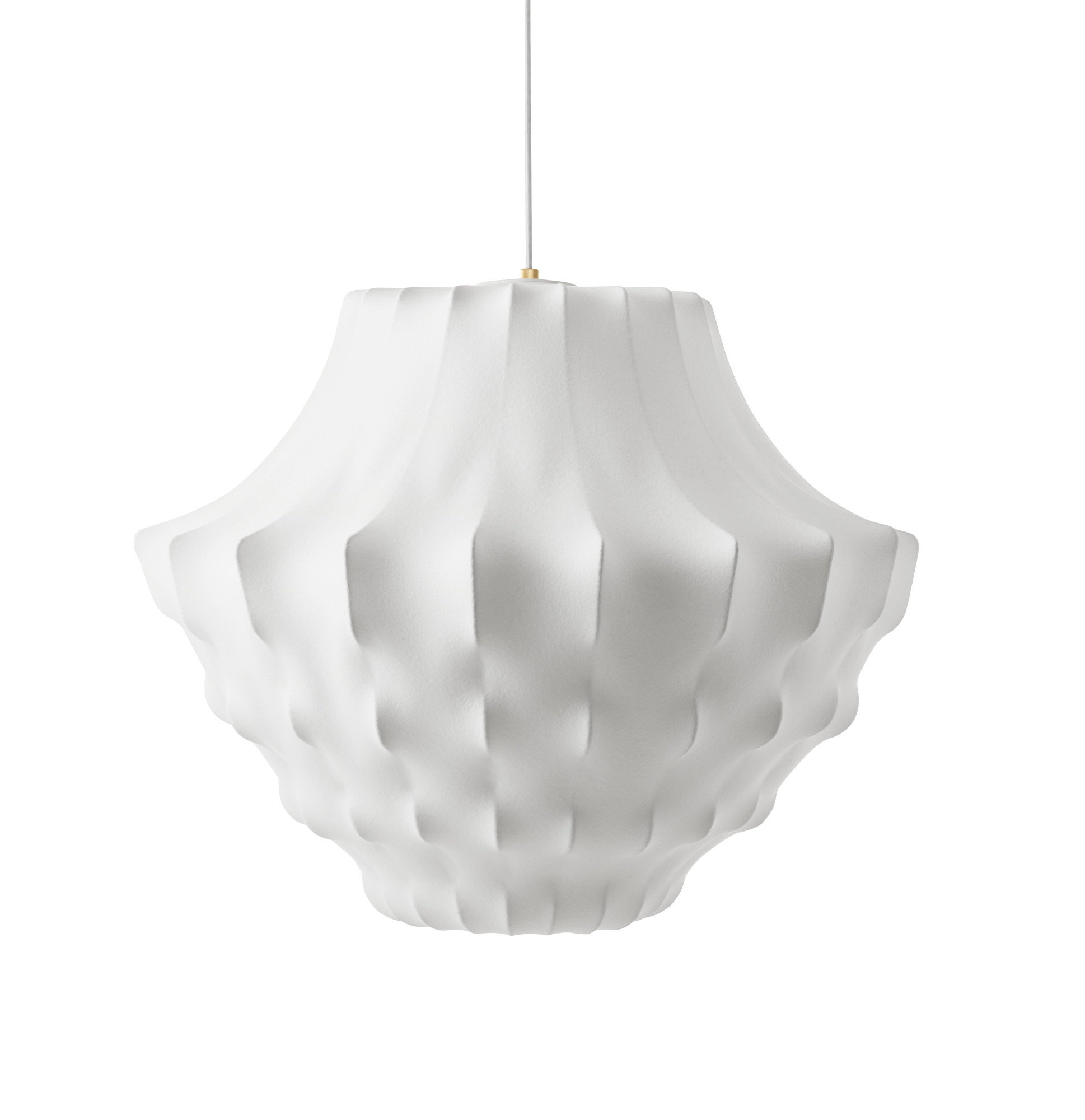Weiße Normann Copenhagen Phantom Pendelleuchte, große Designerlampe mit gerippter Oberfläche.