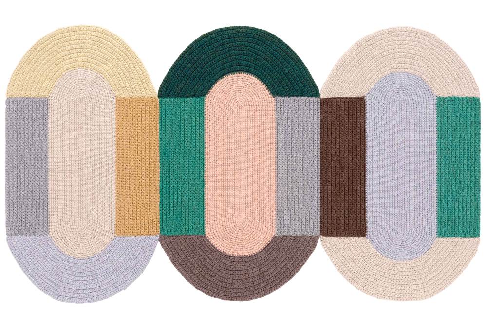 The Crochet Collection Teppich 180x300 cm Gan, mehrfarbiges Design aus Wolle, Detailaufnahme.