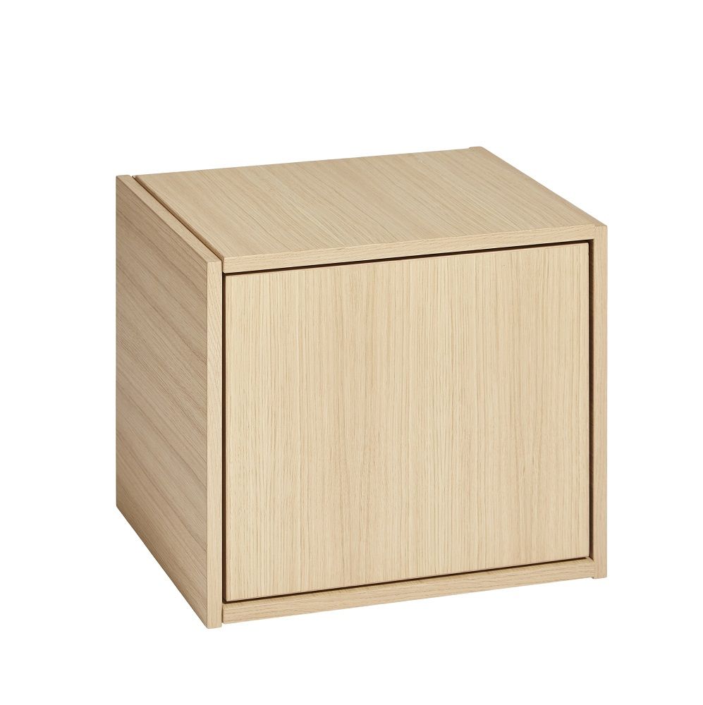 Helles Holz Bricks Cube Regal von Woud mit Tür rechts, modernes Design.