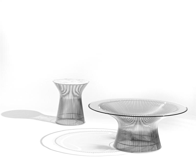 Platner Beistelltisch und Couchtisch von Knoll International, Draufsicht, Glasplatte, modernes Design.