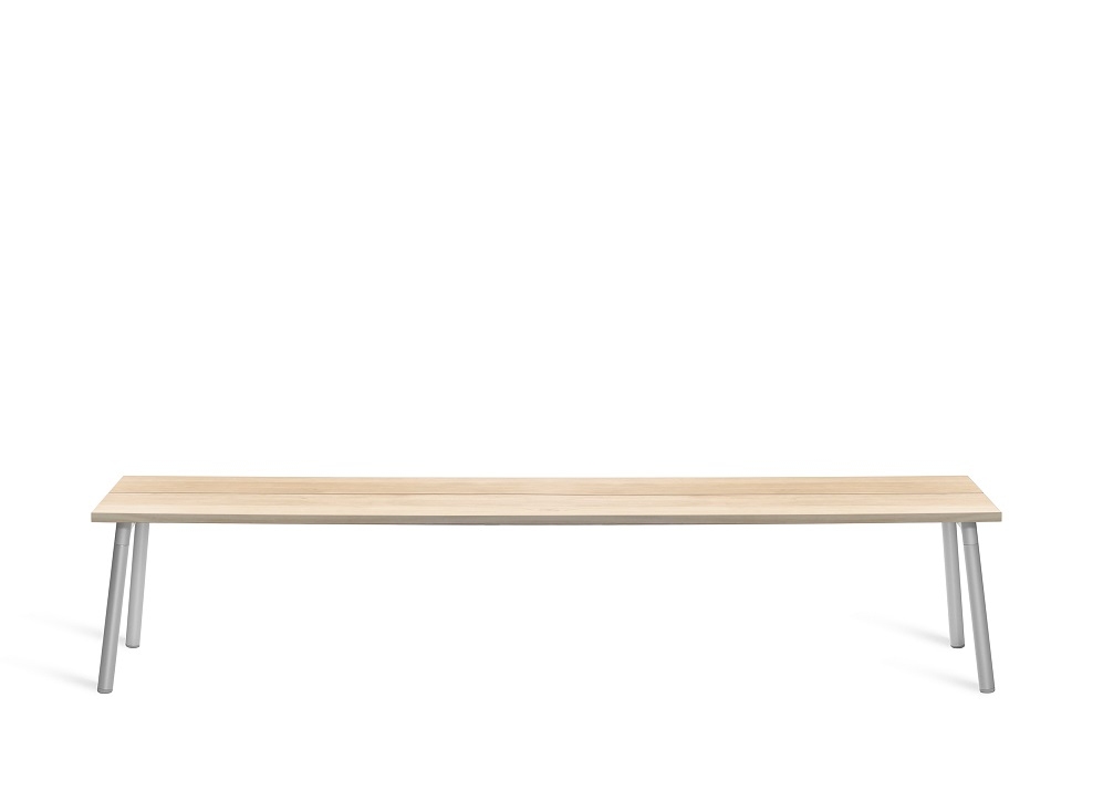 Run Bench Bank für vier Personen aus Aluminium und Akkoya-Holz, modernes Design.