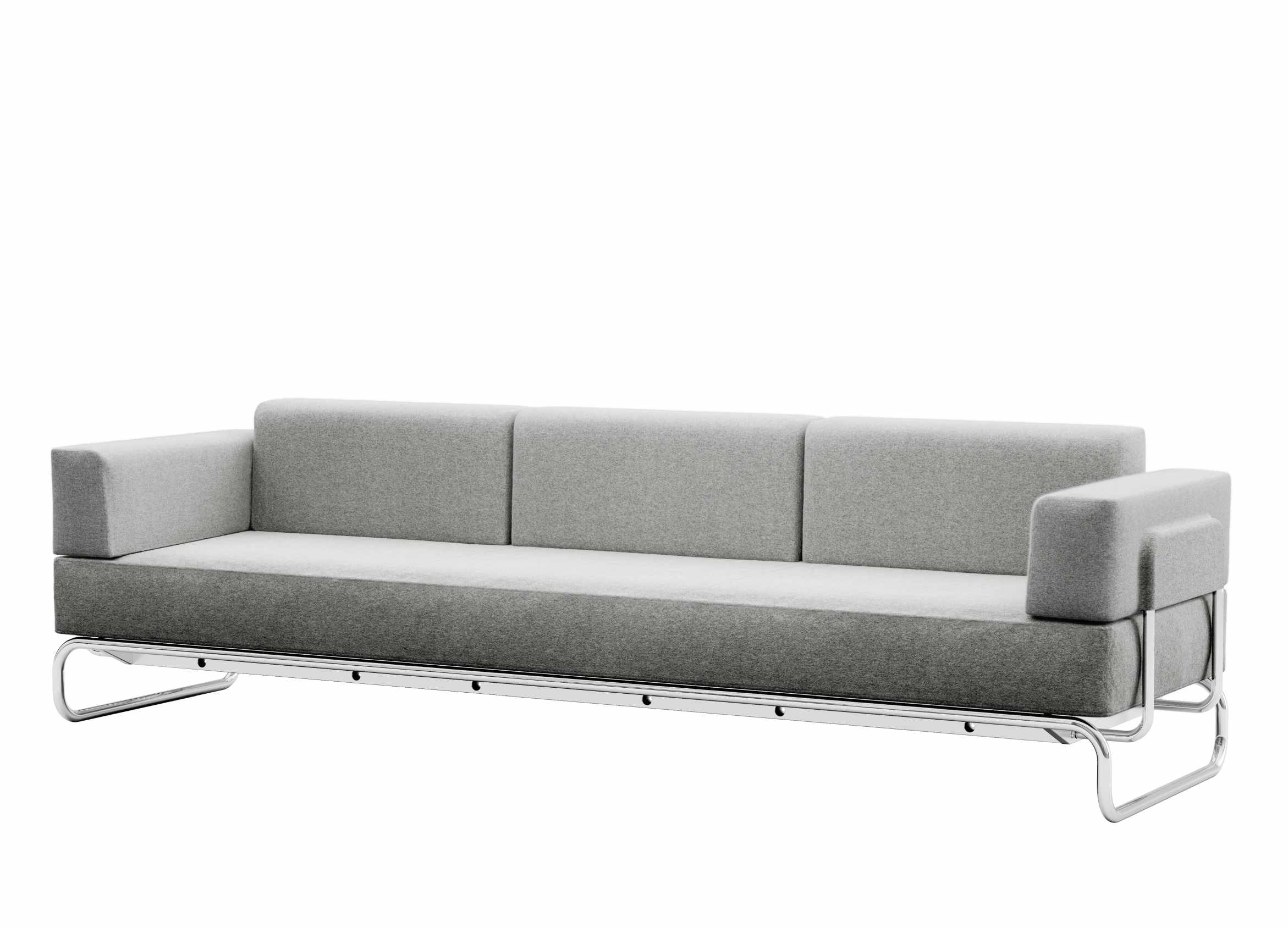 Graues S 5003 Thonet 3-Sitzer Sofa mit Stahlrohrgestell für Wohnzimmer und Büro.