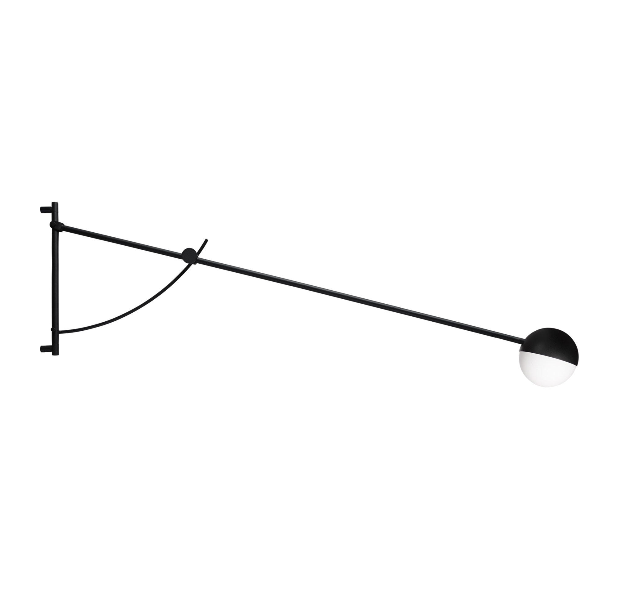 Schwarze Balancer Wandleuchte von Northern mit schwenkbarem Arm und halbrunder Leuchtkugel.