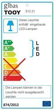 Energielabel für Tooy Bilancella Pendelleuchte 512 21, zeigt fest verbaute LED-Lampen.