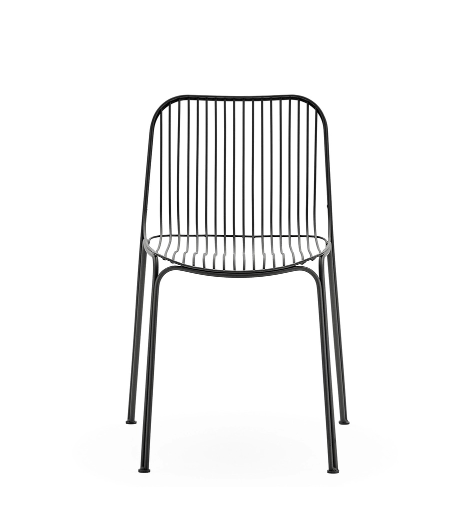 Schwarzer Hiray Stuhl von Kartell, ein moderner Outdoor Stuhl aus pulverbeschichtetem Stahl.