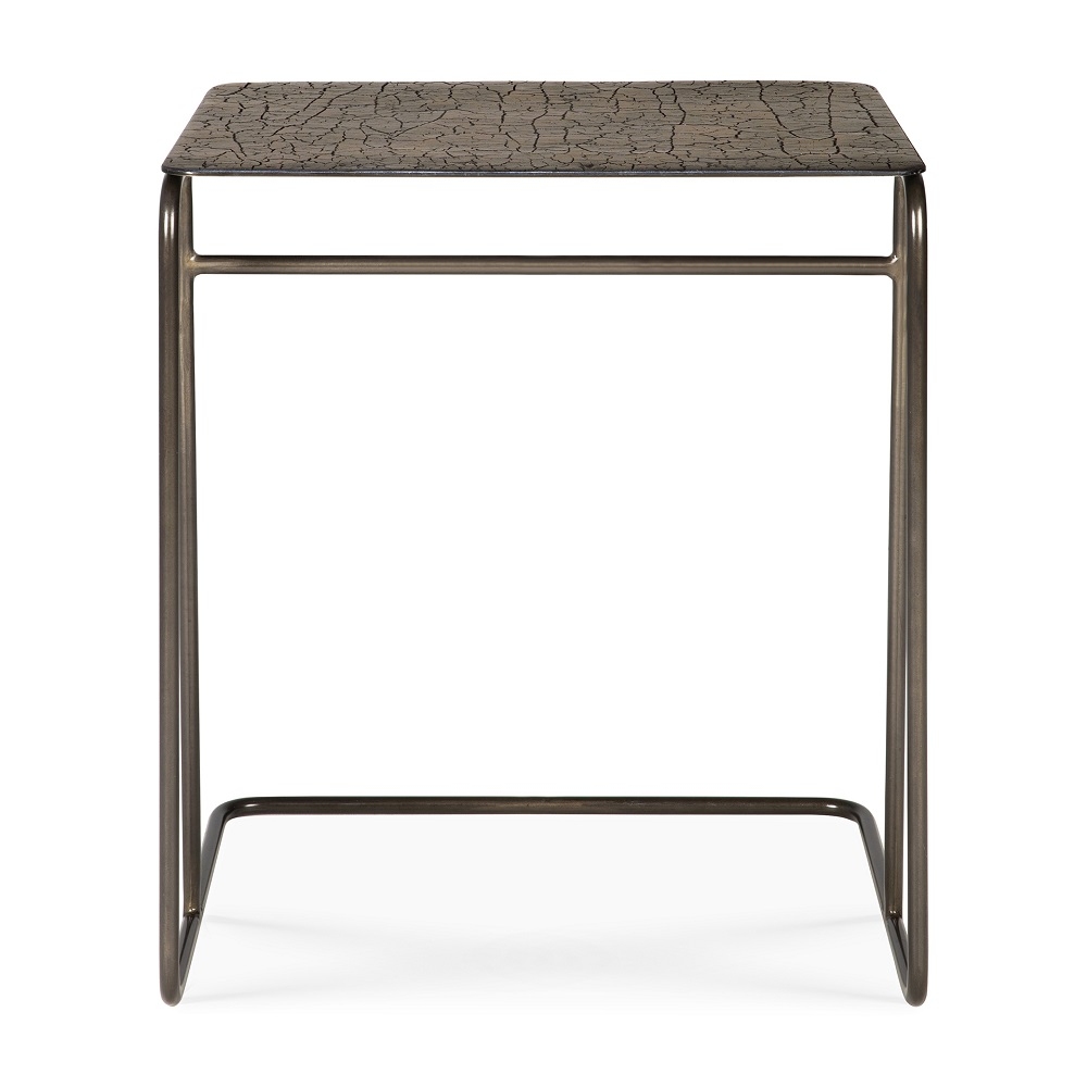 Ellipse Side Table Beistelltisch umber Ethnicraft: Moderner, rechteckiger Beistelltisch mit dunkler Tischplatte und Metallgestell.