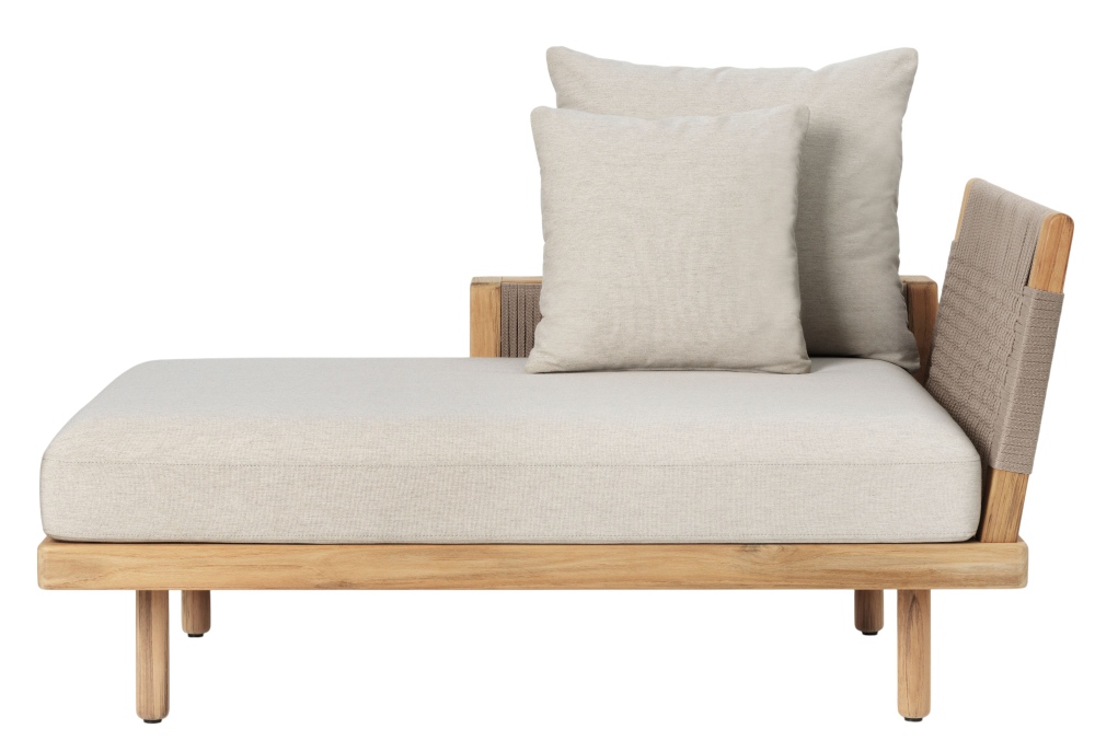 E540 Embrace Sofa Modul mit Seitenlehne, Outdoor-Lounge mit Kissen und Holzgestell.