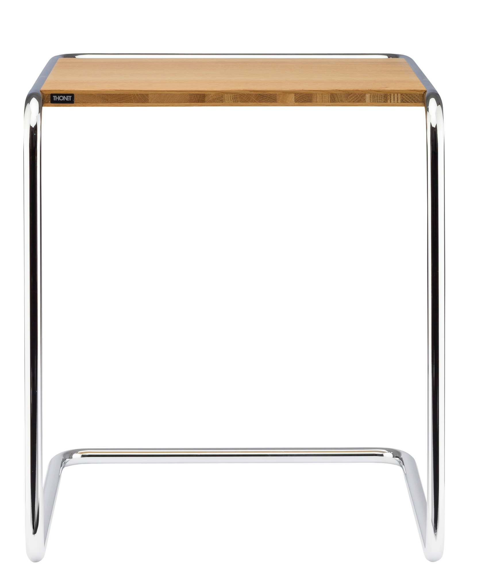 B97 Thonet Beistelltisch mit Holzplatte und verchromtem Stahlrohrgestell, modernes Design.