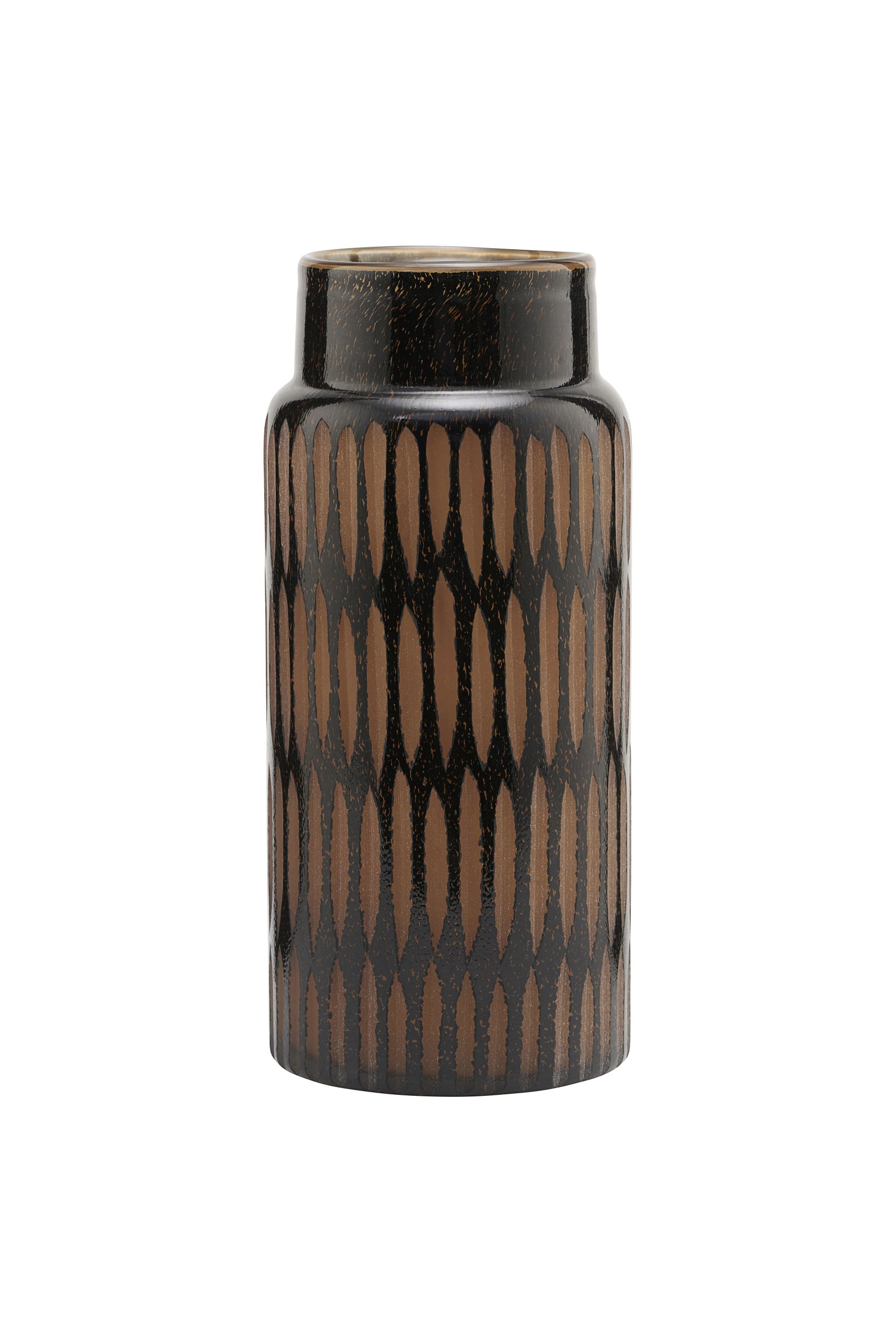 Pimpri Glasvase von House Doctor: Dekorative Vase in Braun und Schwarz mit Muster.