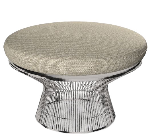 Platner Ottoman von Knoll International: Beiger Hocker mit verchromtem Drahtgestell für Wohnzimmer und Lounge.