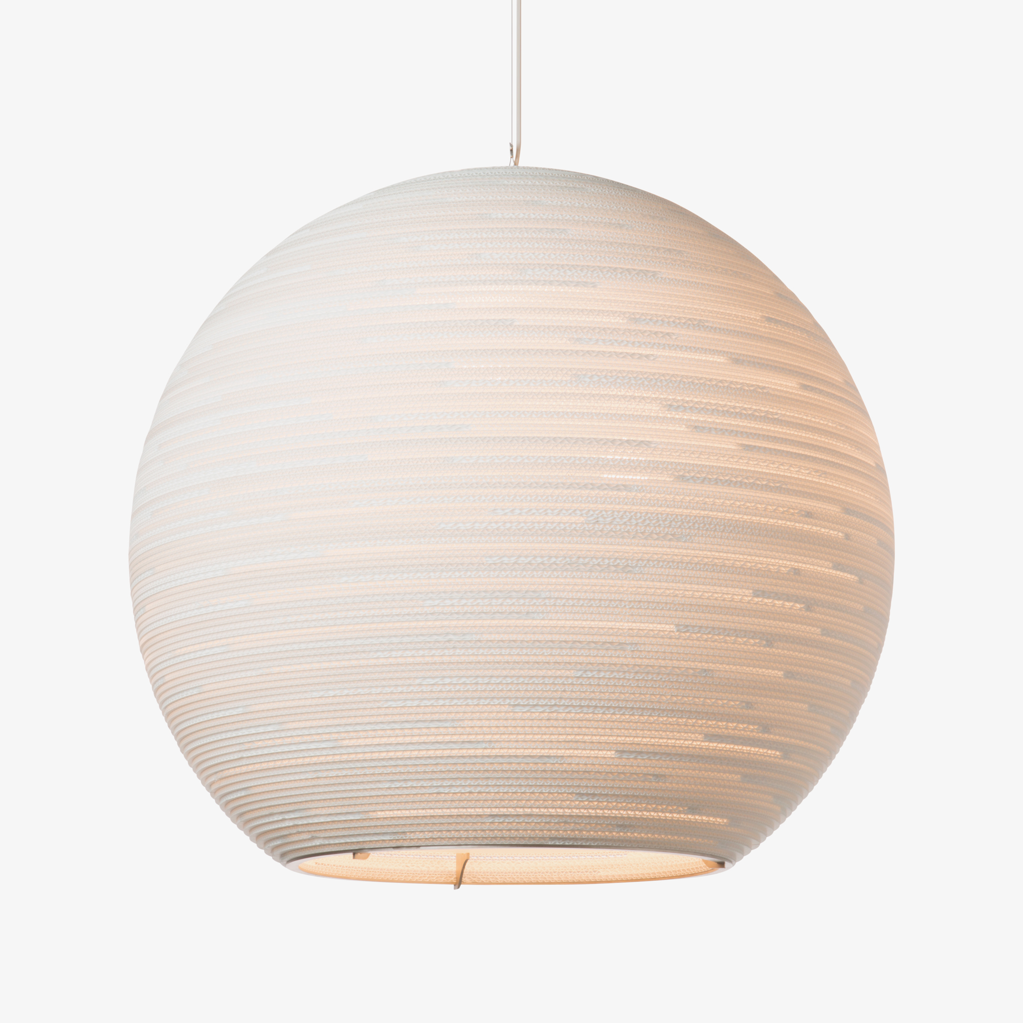 Weiße Scraplights Sun Hängeleuchte von Graypants, runde Form, aus recycelter Pappe, modernes Design.