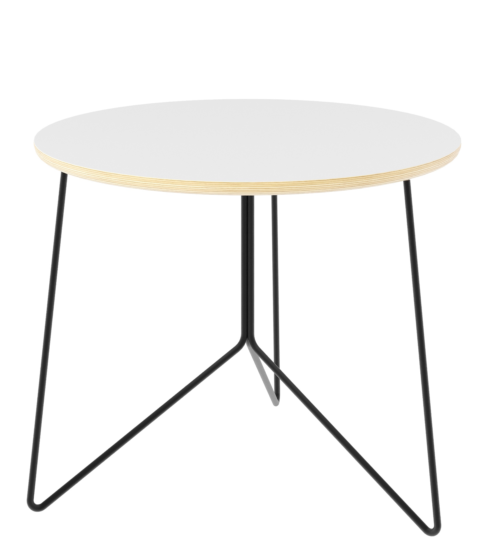 Miro Low Beistelltisch von Müller Möbelwerkstätten mit runder, weißer Tischplatte und schwarzem Metallgestell.