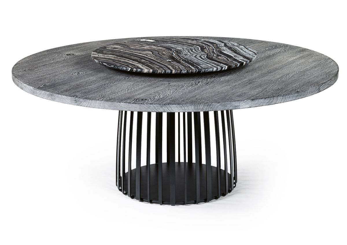 BC 07 Lazy Susan Drehteller von Janua: Runder Esstisch mit Drehteller in Schwarz und Gold.