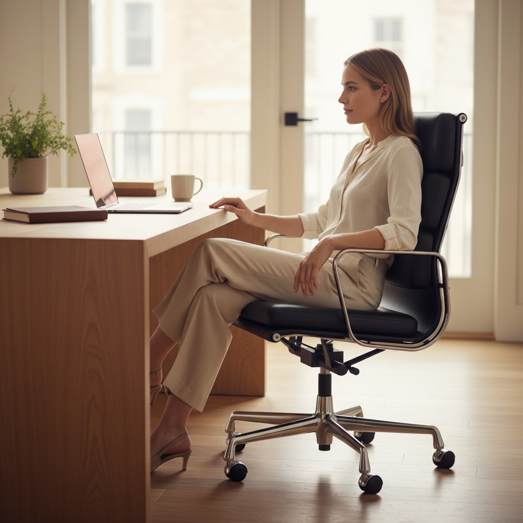 Soft Pad Chair EA219 / EA 219 VERCHROMT / LEDER NERO Sessel Vitra EINZELSTÜCK