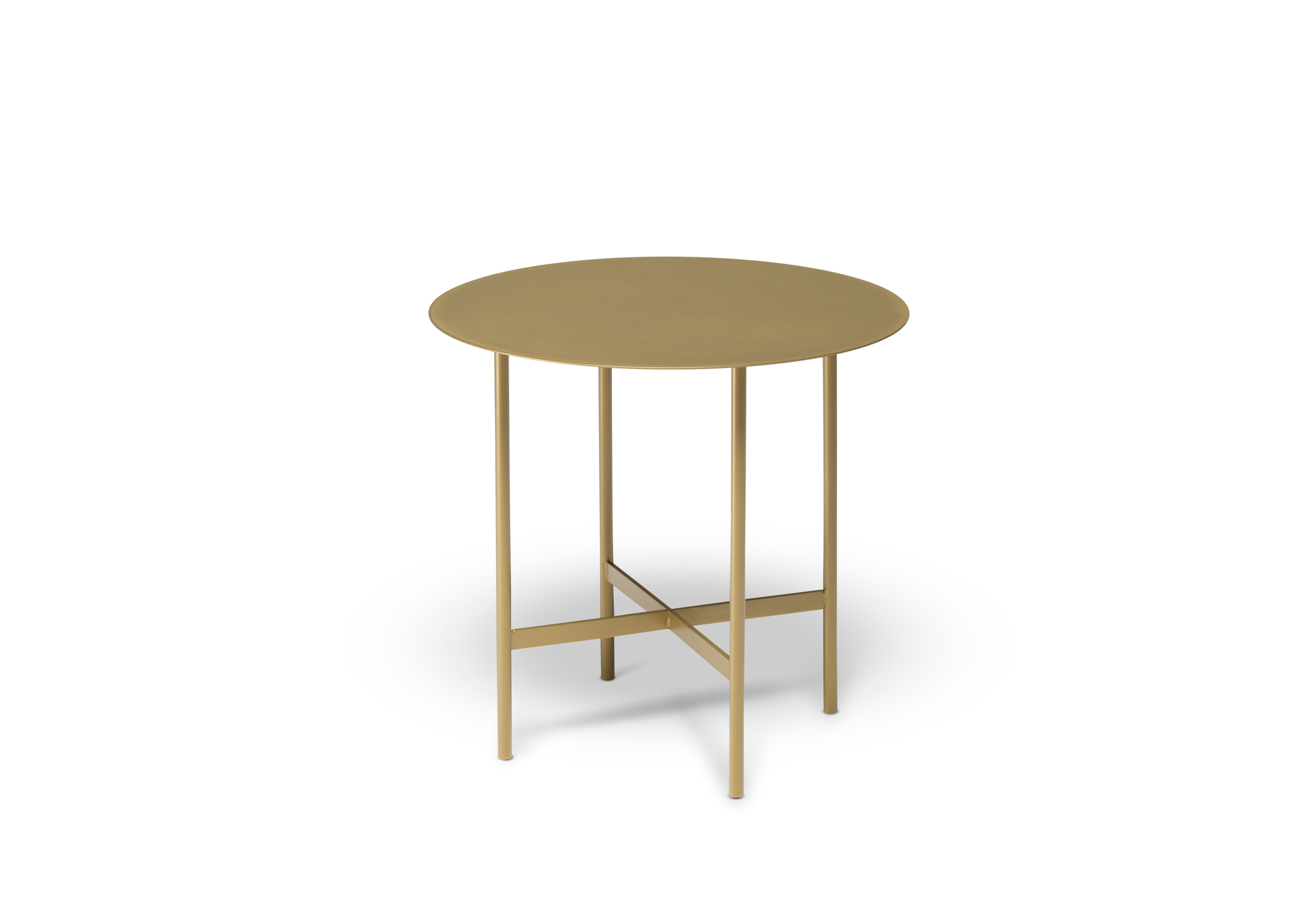 BETA Beistelltisch von Müller Möbelfabrikation: Kleiner, runder Couchtisch aus Messing mit filigranem Metallgestell.