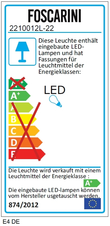Energieeffizienzlabel der Foscarini Birdie Piccola LED Tischleuchte in Graphit mit Energieklasse A+.