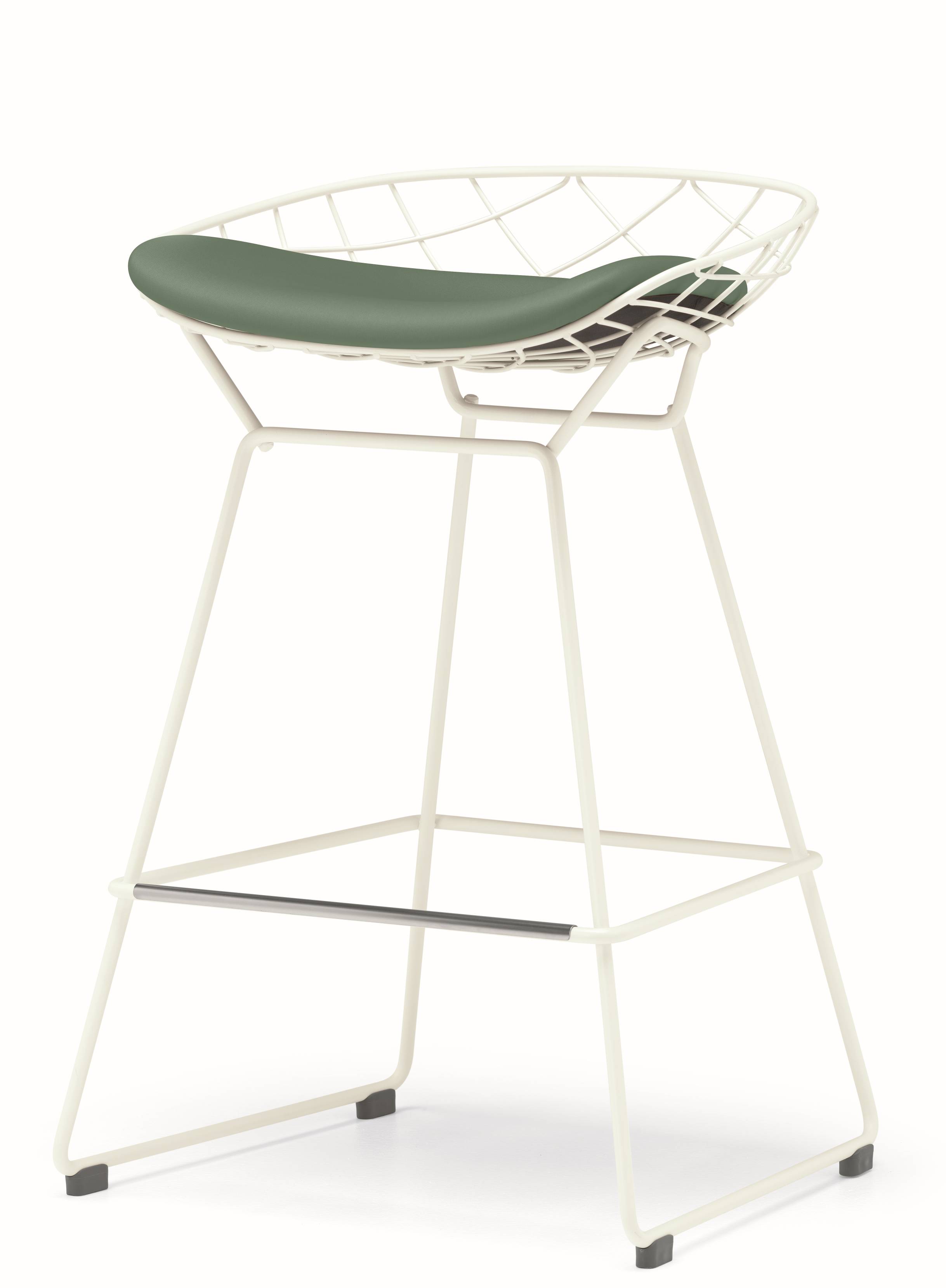 Kobi Hocker mit grünem Sitzpolster und weißem Drahtgestell, geeignet für Küche und Bar.