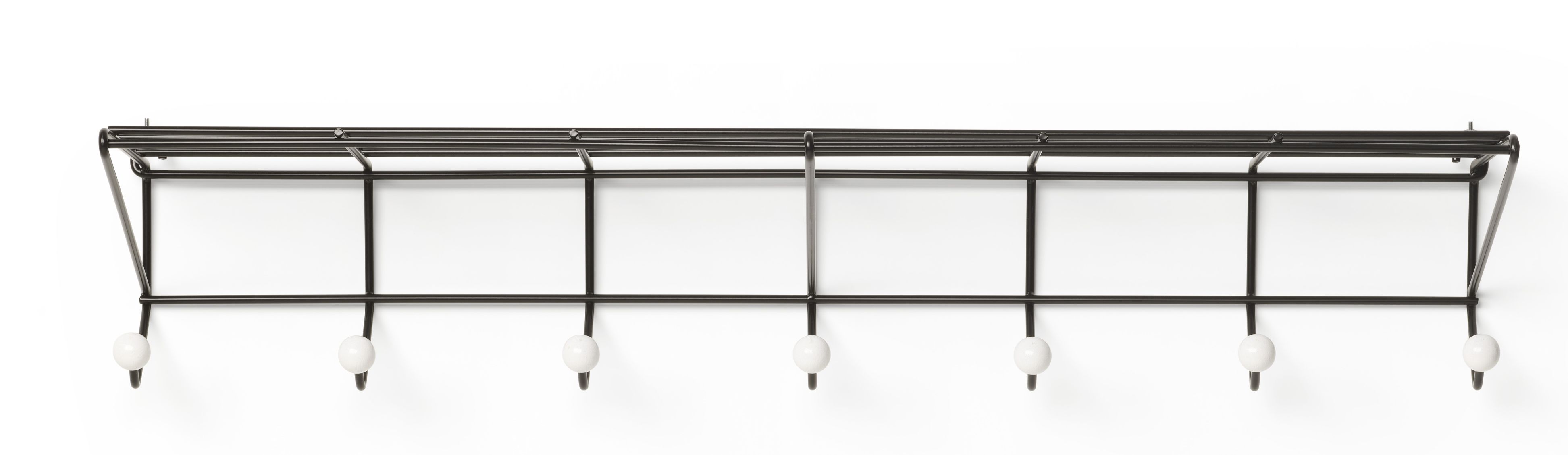 DZ 05 Garderobe: Schwarze Wandgarderobe mit Ablage und weißen Knaufhaken, modernes Design für Flur.