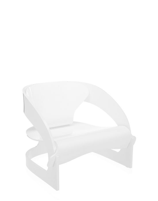 Weißer Joe Colombo Sessel von Kartell, moderner Designklassiker aus Kunststoff für Wohnzimmer und Büro.